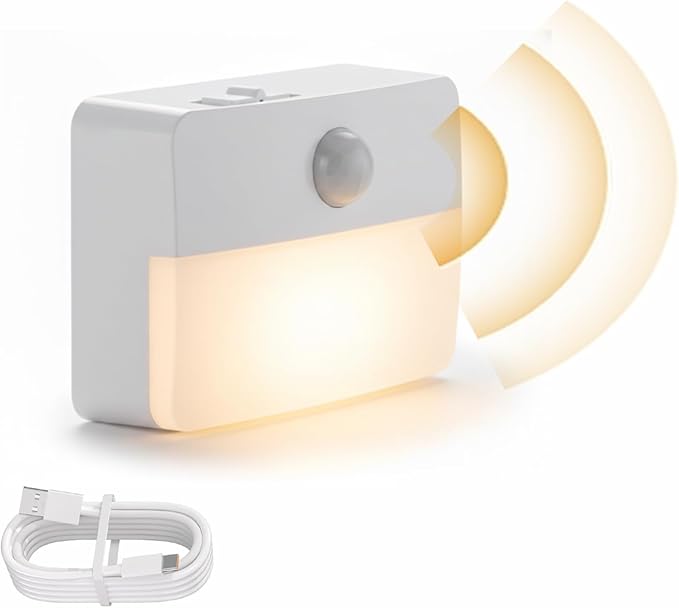 Motion Sensor Night Light Indoor, Rechargeable LED Stair Lights, Warm White Stick-On Wireless Closet Lights, Battery Operated Hallway, Cabinet, Bedroom, Kitchen Lamp