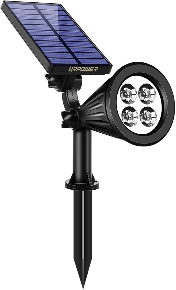 URPOWER Solar Lights Outdoor, 2-in-1 Solar Spot Lights Waterproof with 2 Lighting Modes, Adjustable Solar Powered Spotlights Auto On/Off Landscape Lights for Yard Garden Pathway, 1 Pack (Cool White)
