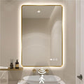 30 x 36 Gold LED Bathroom Mirror, Metal Framed Rounded Corner Rectangle Backlit Mirror Bathroom, Anti-Fog, 3-Color Stepless Dimmable Lighted Mirror, Motion Sensor Lights, Memory Function