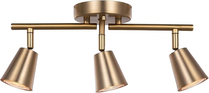 3 Light Track Lighting Kit, Matte Brass Finish Adjustable Flexibly Rotatable Light Head Modern Ceiling Spot Light for Kitchen,Bedroom,Living Room