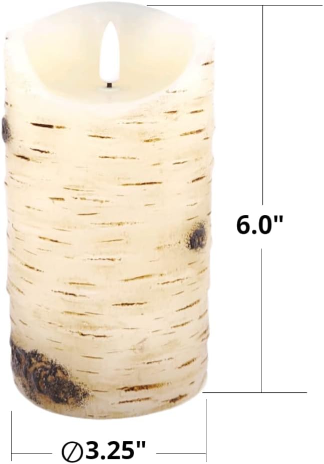 Flameless Candles LED Candles Birch Bark Effect Set of 2 (D:3.25" X H:6") Ivory Real Wax Pillar Battery Operated Candles with Dancing LED Flame 10-Key Remote Control and Cycling 24 Hours Timer…