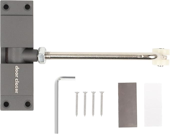 Automatic Door Closer, Safety Spring Door Closer Adjustable Self Closing Door Hinge Zinc Alloy Door Closers for Home, Up to 150Lb can be Pushed (Gray)