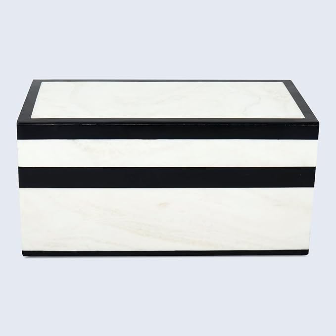 Handicrafts Home Large Decorative Storage Box with Lid – Black White Modern Jewelry Box, Keepsake Storage Box for Coffee Table, Bedroom, Shelf & Home Decor – Mono Court 10 x 5 x 5