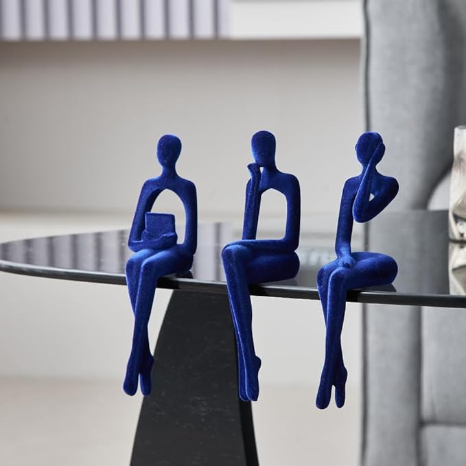 XINXUAN Statue Home Decor - Modern Bookshelf & Desk Decor - 3 Piece Set (Flocking- Blue)