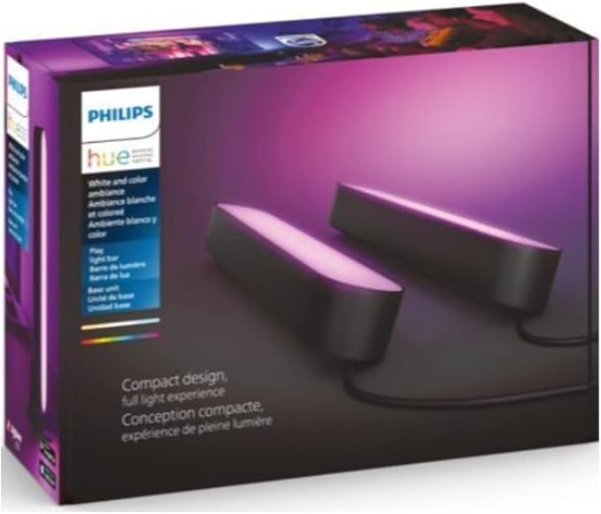 Philips Hue Smart Play Light Bar Base Kit, Black, 2 Pack, White & Color Ambiance LED Color-Changing Light Requires Bridge, Control with App, Works with Alexa, Google Assistant and Apple HomeKit