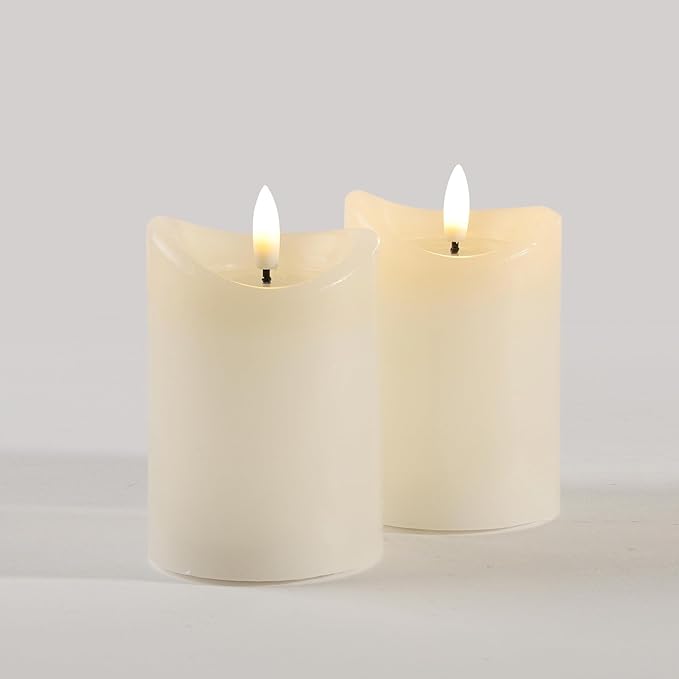 LumiPur Basics Flameless Flickering Wax Pillar LED Candles 2.75" x 4" (2 Pack, Linen White)