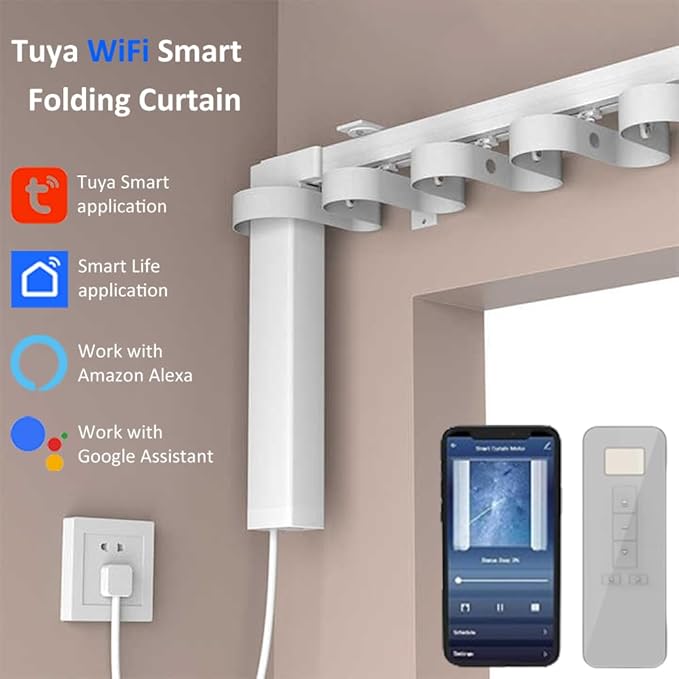 Smart Curtains System, Auto Curtain Opener with Remote, Control by APP WiFi Motorized Curtain Motor Track, Electric Curtain Compatible with Alexa Google Home (Track length 6 meters (236.22 inches))
