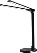 LED Double Head Desk Lamp with Night Light, 5 Color Temp, Slide Steplessly Adjust Brightness, 60 min Timer, Touch Control, Foldable Table Light for Working, Reading (Black Plug-in)