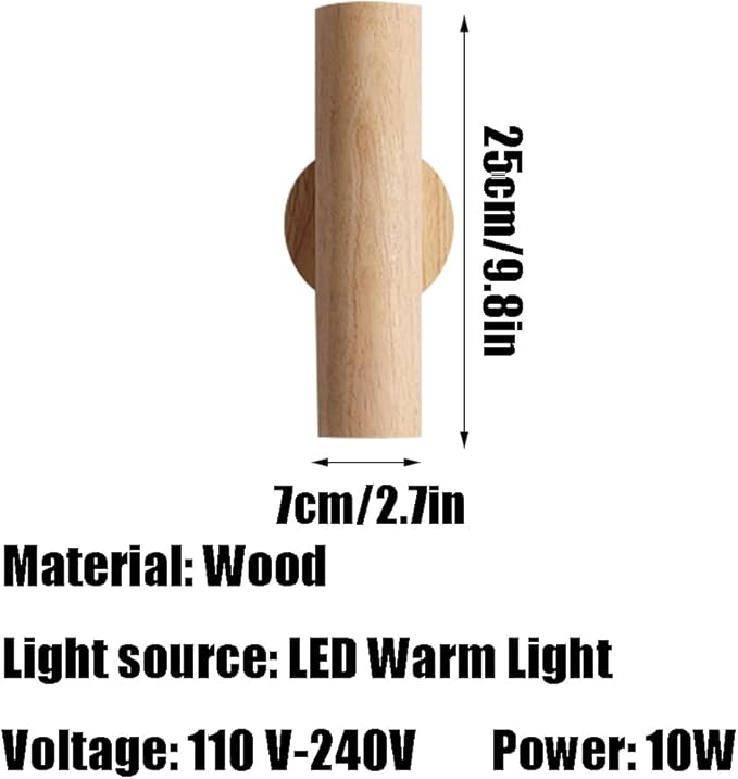 Japanese Style Wall Light, 9.8 in Minimalist Columnar Wood Wall Lamp, Hardwired Interior Wall Sconces, Bedroom Hallway Living Room Wall Mounted Lighting Fixtures
