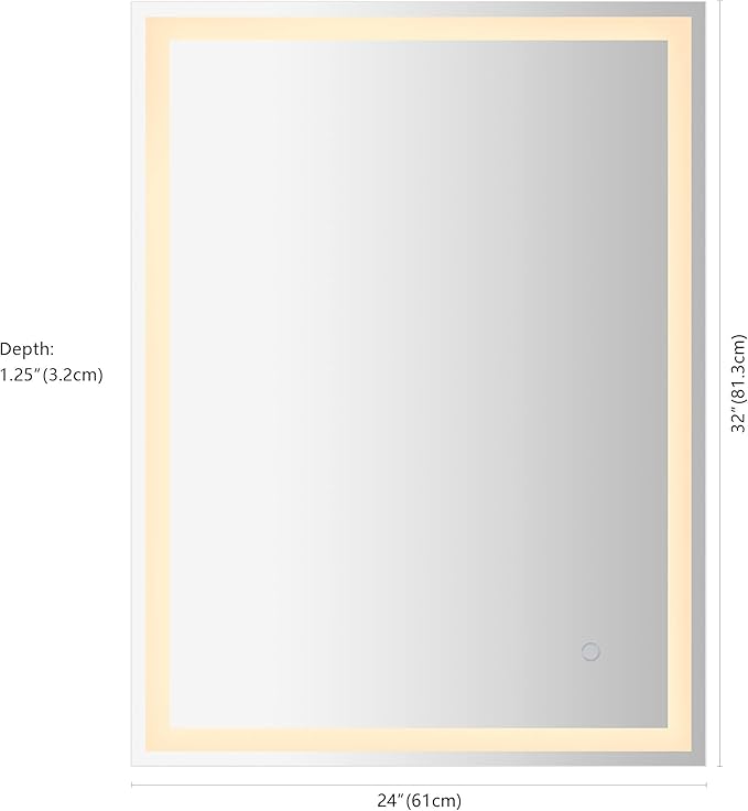 JONATHAN Y MIR100A-2432 Pax 24 in. W x 32 in. H Small Rectangular Frameless Antifog Front/Back-Lit Wall Bathroom Vanity Mirror with Smart Touch