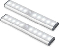 Wireless Motion Sensor Cabinet Lights 10-LED USB Rechargeable Closet Lights LED Under Cabinet Lighting for Wardrobe/Drawer/Stairs/Cupboard/Counter/Pantry/Stairs,Stick On Anywhere,2 Pack,White Light