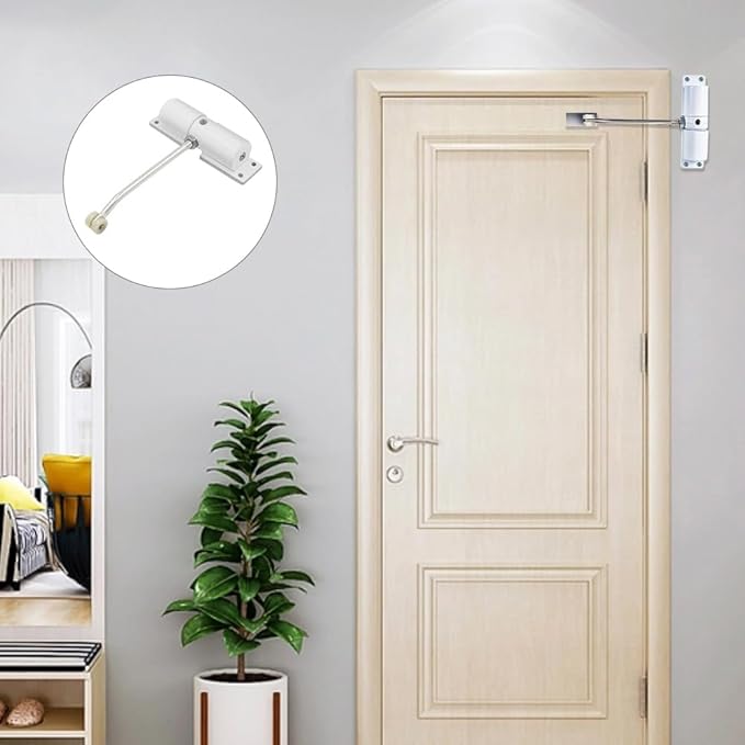Automatic Door Closer Zinc Alloy Safety Spring Door Closer Adjustable Closing Doors Hinge for Home,Office(Color:Silver)
