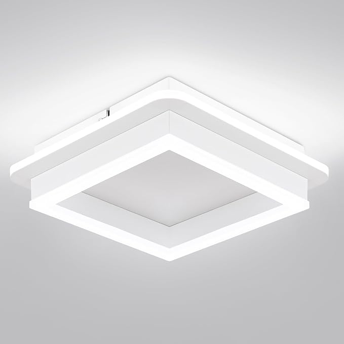 CANEOE 24W Square Hallway Light, Modern Flush Mount Led Ceiling Light,White Acrylic Close to Ceiling Lights for Bedroom Dining Room Kitchen Balcony Bathroom Aisle Ceiling Lamp (Cool White,6000K)