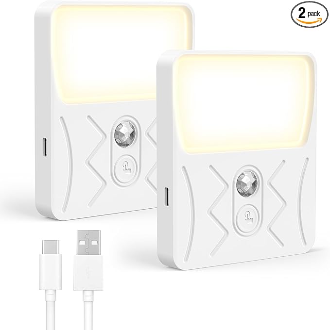 Airand Rechargeable Motion Sensor Night Light, 3 Color Temps LED Stick-On Closet Light with Dusk to Dawn Sensor, Adjustable Brightness for Bedroom, Wall, Kitchen, Stairs, Hallway, 2-Pack