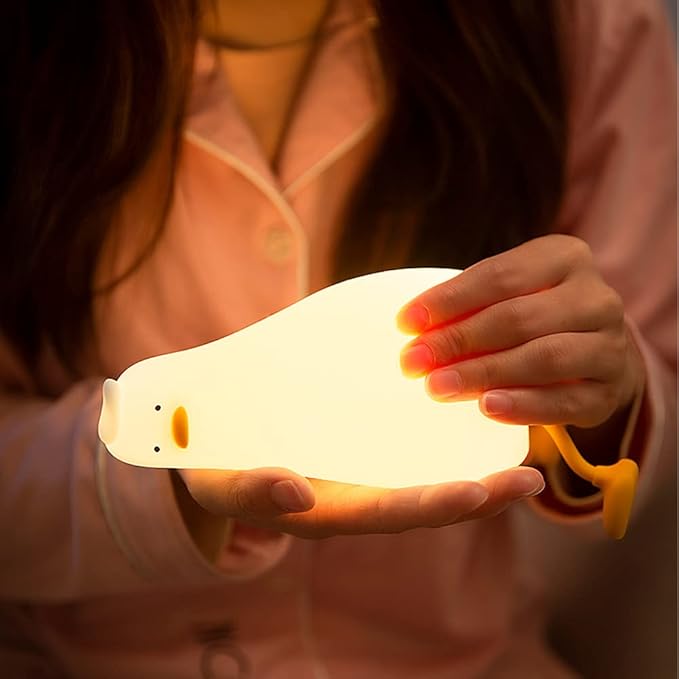 Duck Night Light - LED Cute Lamp, Lying Flat, Squishy, Adjustable Dimmable With Timer Function, Rechargeable Bedside Touch Light for Breastfeeding