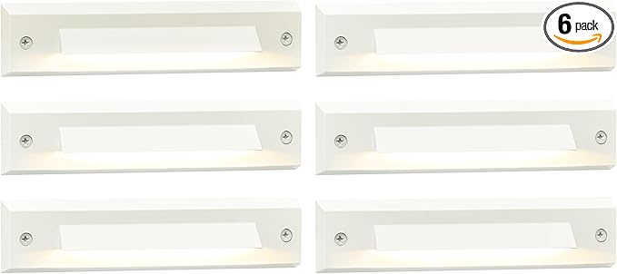 GKOLED 6 Pack LED Low Voltage Stair Lights, Linear Shape Outdoor Step Lights, Cutoff Stair Riser Light, Waterproof Landscape Lighting, 2W 9-15V AC/DC 3000K, Die-cast Aluminum, Classic White