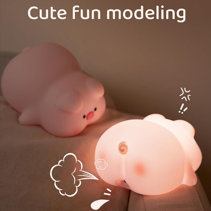 Cute Pig Night Light, 3 Level Dimmable Nursery Nightlight, Kawaii Lamps Squishy Silicone Rechargeable Touch Lamp, Best Gift for Kids Adults Room Decor