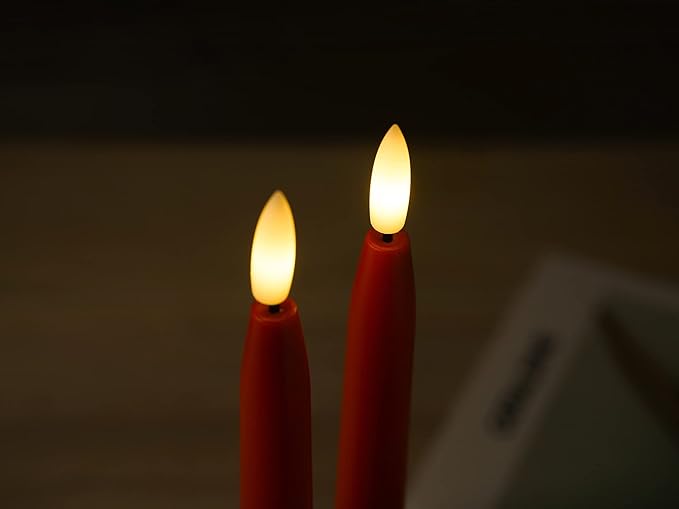 Red Flameless Taper Candles with Remote Control - 11 Inch LED Candlesticks Battery Operated, Realistic 3D Flame with Wick, Timer, Christmas Decor - Set of 6
