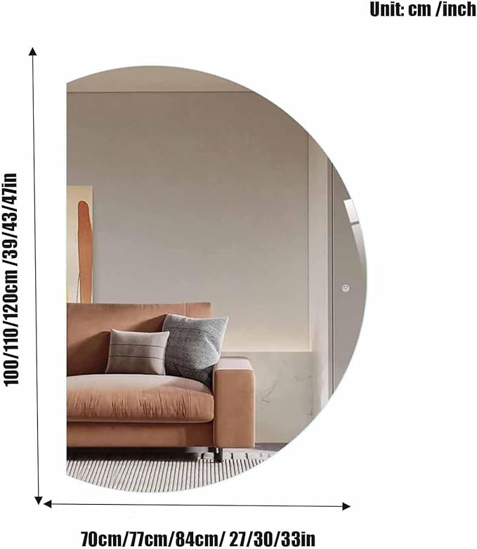 47" Half Moon LED Bathroom Mirror - Anti-Fog Dimmable Backlit with 3-Color Lights, Smart Touch Switch and Time Display, Frameless Vanity Wall Mirror for Bedroom/Entryway (Right Semicircle)