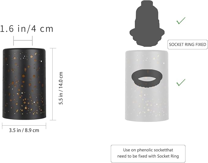 ALUCSET Cylinder Metal Lampshade, Sky Stars Design, Fixture Replacement Globes or Shades with 1-5/8 Inch Fitter Opening, Set of 2 (Black/Gold)