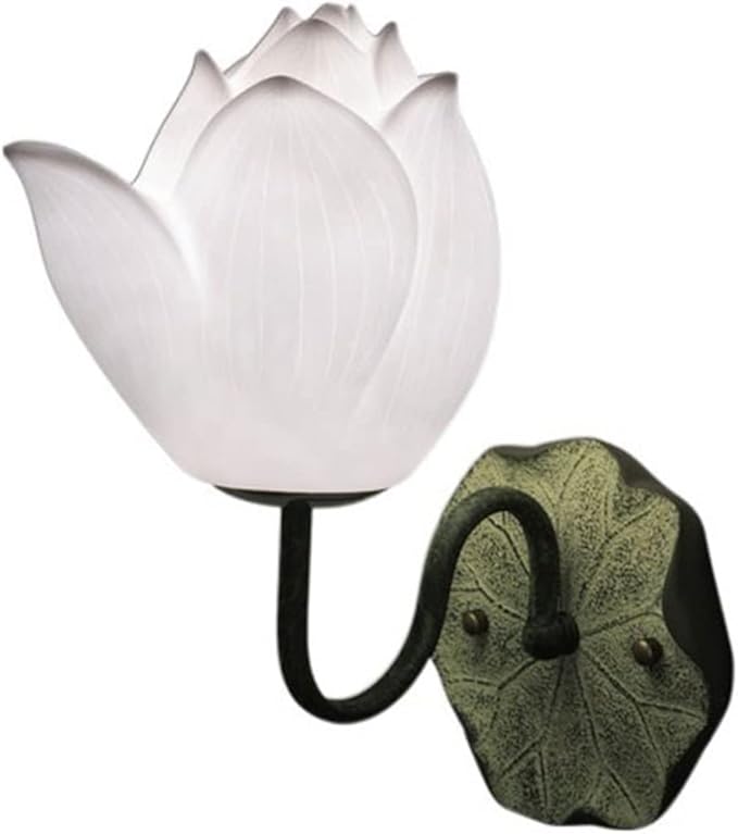 Retro Zen Wall Lamp Study Bedroom Background Lotus Decorative Bedside for Corridor, Hallway(White)