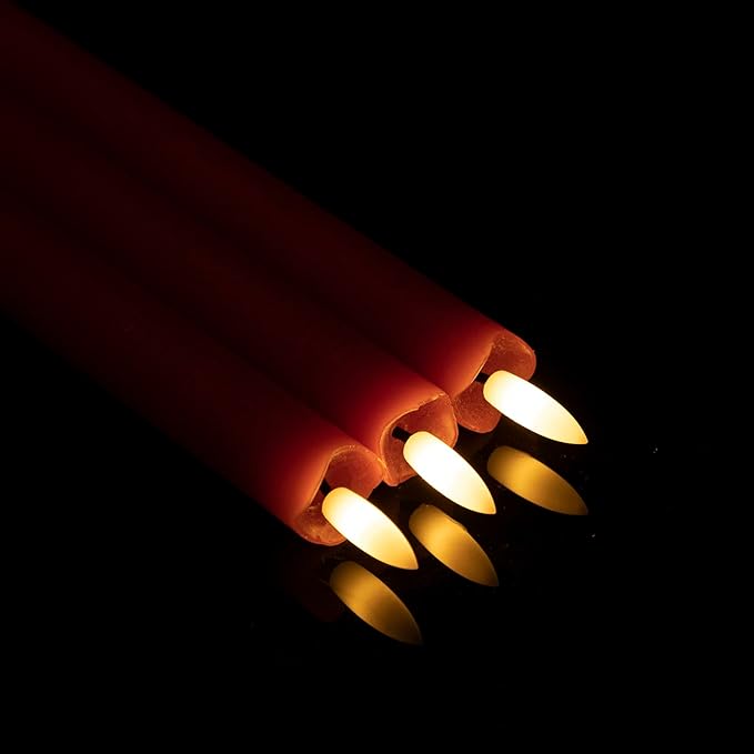 Flameless Taper Candles with Remote Timer, 9.6" Red Real Wax Flickering Battery Operated Warm Light Electric LED Candle, Perfect for Christmas Party Wedding Decoration (6 Pack)