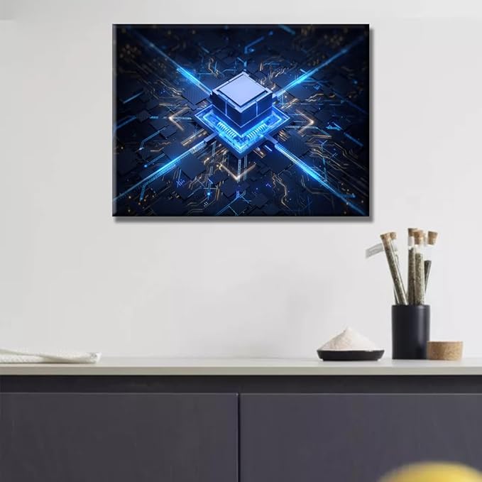 LSIUHWUWI Motherboard Digital Chip Wall Decor Artwork Technology Digital Pictures for Bedroom Canvas Wall Art House Decorations Wall Posters and Prints Ready to Hang for Office Home Walls 12x16 INCH
