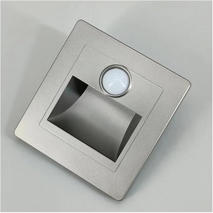 Motion Sensor Stair Lights 3W 3000K Recessed LED Step Light Indoor Stair Step Wall Lamp Staircase Bedroom Decoration Silver