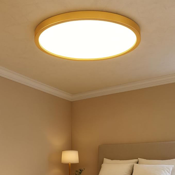 MOONSEA 16 Inch Flush Mount LED Ceiling Light Fixture 32W, 3200LM Dimmable 3000K/4000K/6500K 3 Color Selectable, Low Profile Ceiling Lamp for Kitchen Bedroom Hallway, Gold