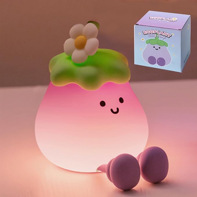 Eggplant Night Light for Adults Kids,Cute Silicone Dimmable Sleeping Decoration Nursery Nightlight,Rechargeable Bedside Touch Table Lamp for Christmas Gifts Kawaii Room Decor