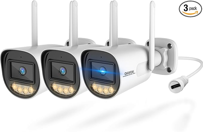 OHWOAI 《Dual Band WiFi & IP65 Waterproof》Wireless Outdoor Security Camera with Color Night Vision, Motion Detection,Remote Viewing WiFi Cameras, Home Video Surveillance(3-Pack)