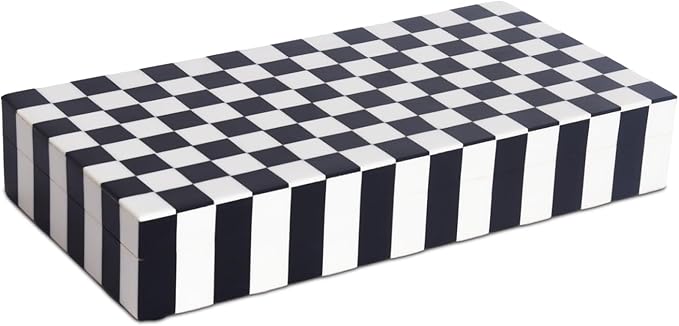 Handicrafts Home Large Decorative Storage Box with Lid, Black and White Coffee Table Storage Box, Remote Control Holder, Keepsake Storage Box for Living Room & Shelf Decor, Puzzle Check 12x6x2