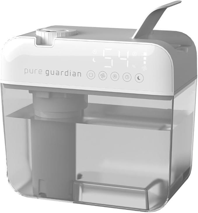PureGuardian 1 Gallon, Cool Mist Ultrasonic Humidifier, 48-Hour Run Time, Coves 410 Sq. Ft., Humidistat, Timer, Filter Free for Bedrooms, Offices, Home, White, H1050W