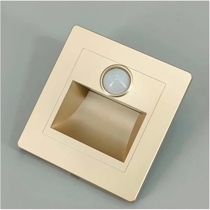 Motion Sensor Stair 3000K Lights Indoor Stair Step Wall Lamp 3W Recessed LED Step Light Staircase Bedroom Decoration Gold