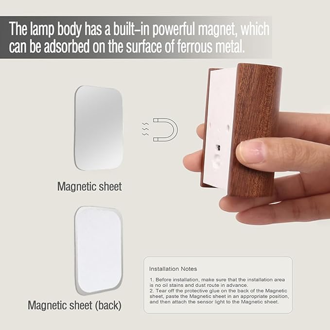 LANDGOO 1-Pack Wood Step Light with Motion Sensor, Rechargeable Stair Night Light, Sapele Wood 2700K Warm White LED Wall Lamp, Easy No-Wire Installation for Hallway Bedroom
