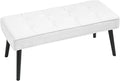 LOULENS 40'' PU Leather Tufted Ottoman Bench, Modern Upholstered End of Bed Bench, Waterproof Leather Entryway Bench with Wood Legs, Accent Footrest for Living Room, White