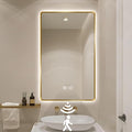36" H x 24" W Gold LED Bathroom Mirror, Smart Backlit Mirror with Infrared Motion Sensor Lights, Anti Fog, Stepless Dimmable & Color Temperature Adjustment, Wall Mounted Vanity Mirror, CRI≥93