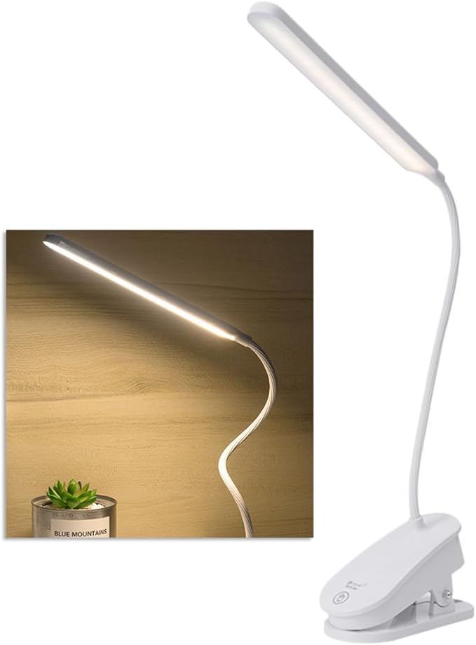 jojofuny Adjustable Reading Lamp with Flexible Gooseneck Eye Protection LED Desk Light Color Temperatures Smooth Brightness Portable Night Lamp for Bed Study and Office Use White