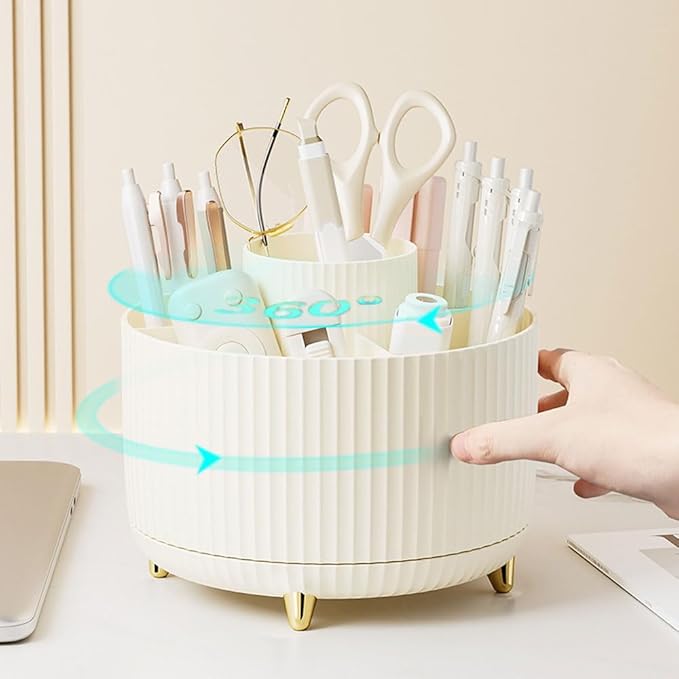 Pink Desk Organizers and Accessories Set with 360-Degree Rotating Pen Holder, Acrylic Stapler, Tape Holder, Staple Remover, Binder/Paper Clips Kit, Scissor and 1 Box of Staples