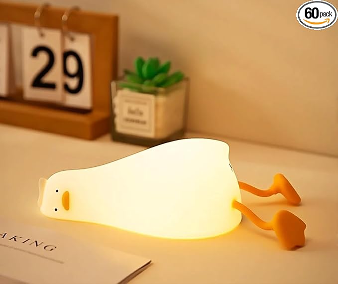 Lying Flat Duck Night Light for Kids,Touch Dimmable,Rechargeable Portable Squishy Silicone Led Nightlight,Kawaii Gift,Nursery,Toddler,Breastfeeding,Bedroom Decor,Timing Bedside Lamp,Birthday