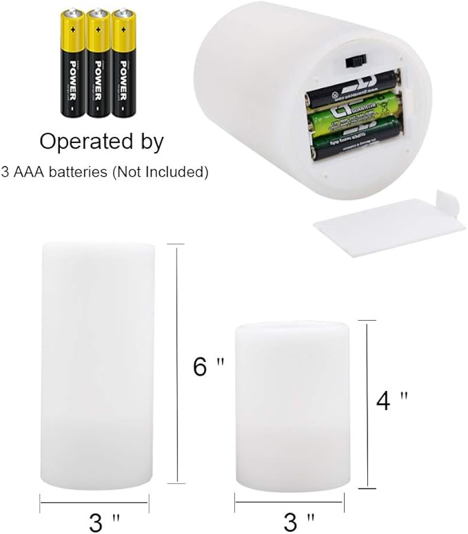 Eldnacele Flameless Flickering Candles Battery Operated Real Wax White Color with 8 Hours Timer for Christmas Home Decoration and Parties Set of 6(3"x 4", 3"x 6")