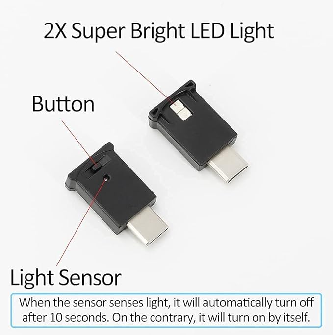 AOZITA Mini USB Type C LED RGB Light Brightness Adjustable 8 Color Changeable for Car, Laptop, Keyboard. Atmosphere Smart Type-C Night Lamp for Home Decoration (Quantity: 4)