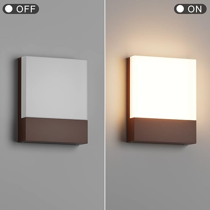 Modern Outdoor Led Wall Light, 24W 3000K Wall Porch & Patio Light,Exterior Hardwired Wall Light Fixtures,IP65 Waterproof Square Wall Lamp for Garage, Front Door,House Yard(Rust,1-Pack)