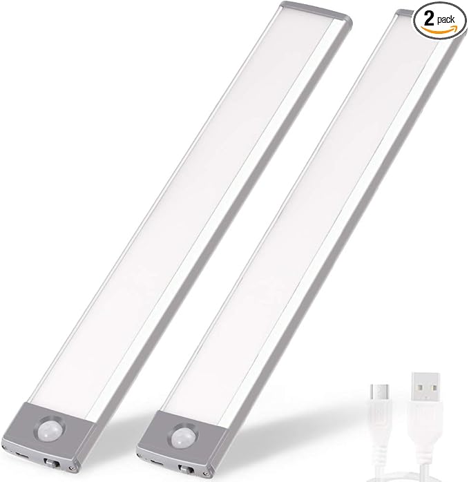 Rechargeable Motion Sensor Led Lights Ultra Thin Softer Under Counter 54-LED Closet Lighting Battery Operated Light Kitchen Under Cabinet Lighting Stick On Lights Night Light Wireless Light (2PACK)