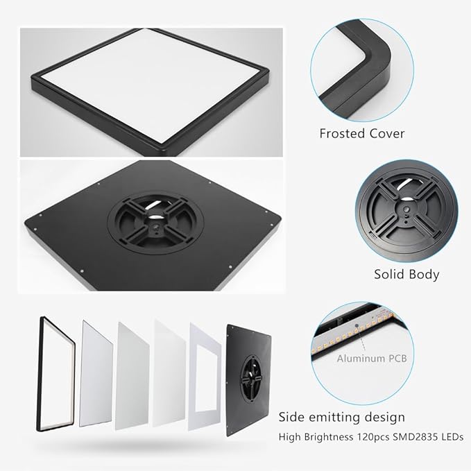 12Inch 24W Square LED Ceiling Light Fixtures Flush Mount, 5000K Daylight White LED Ceiling Lamp, Surface Mount Modern Ceiling Lights, Black Slim Flat Panel Lighting for Bedroom, Kitchen, Bathroom Etc