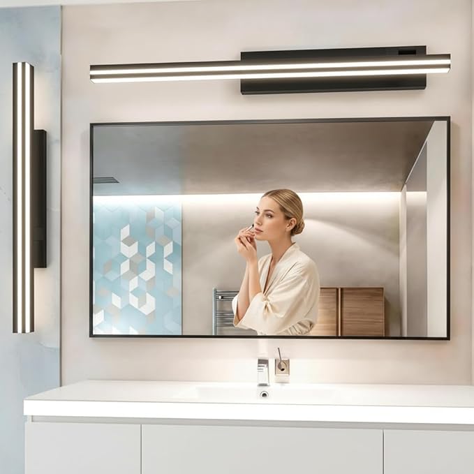 MEGAWISE 6185 LED Bathroom Mirror Front Light, 5 Color Temperatures Dimmable (2700K-6000K), Modern Vanity Light Bar for Bathroom, Anti-Fog & Waterproof (Matte Black, 23.6inch, 14, Watts)