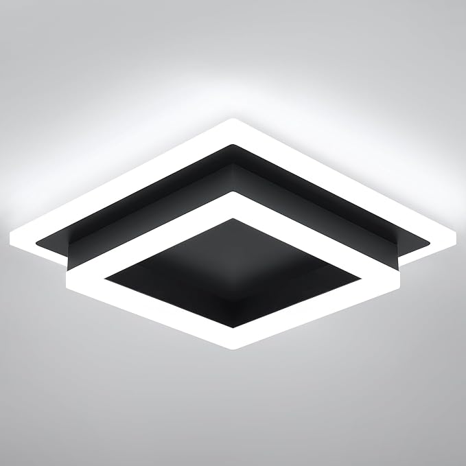 Modern LED Ceiling Light, Hallway Flush Mount Ceiling Light, 32W, 6000K, Black Square Hallway Lighting Fixtures for Living Room Kitchen Bedroom (Black)