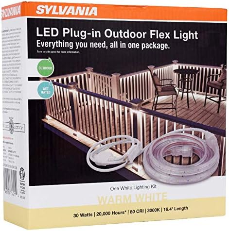 Sylvania LED Plug-in Outdoor Flex Light Strip Complete Lighting Kit 16.4 Inch, 3000K Bright White Color Temperature - 1 Pack
