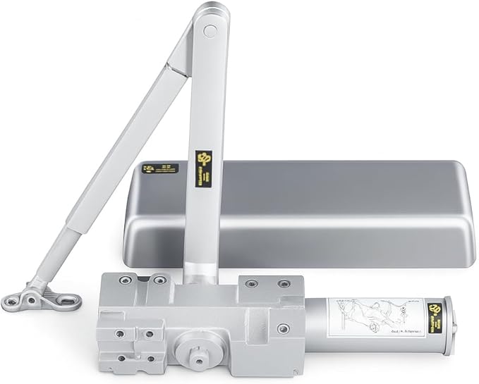 Commercial Door Closer Grade 1 Hydraulic Extra Heavy Duty Self-Closing Adjustable Size 1–6 ADA Compliant ANSI/BHMA Certified Automatic High Traffic Surface-Mount Weather-Resistant Silver UL Fire-Rated