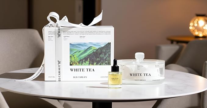 White Tea Crystal Oil Diffuser Set – Luxury Aromatherapy with Natural Stones | Spa Relaxation & Home Decor | 1.06oz